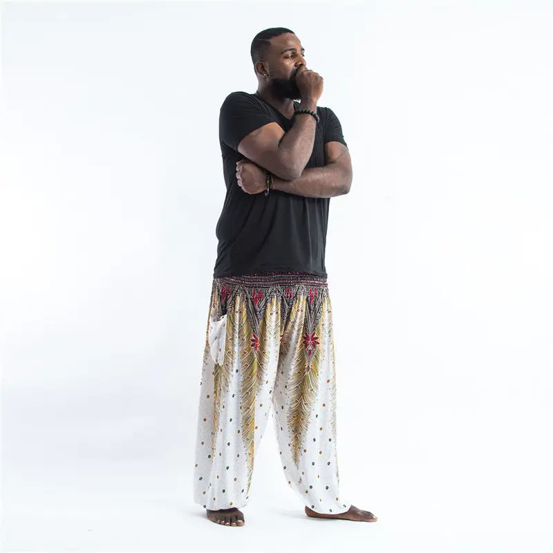 Mens Baggy Harem Pants Festival Hippie Boho Trousers Hip Hop Sweatpants Vintage Thai Casual Loose Printed Men | Мужская одежда