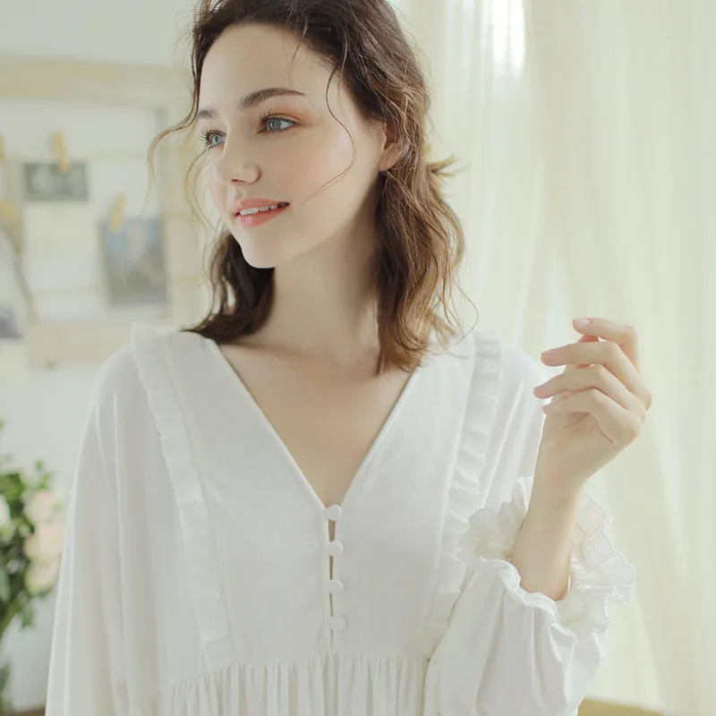 Новые белые хлопковые длинные ночные рубашки для женщин ночная рубашка с