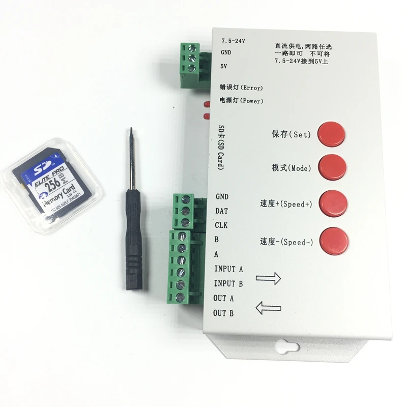 Светодиодный T1000S 128 SD карты Пиксели контроллер DC5 ~ 24V для WS2801 WS2811 WS2812B LPD6803