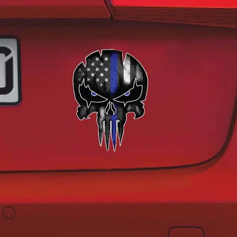 Car Sticker 13x9.5cm Blue Line Punisher Skull Reflective Motorcycle Decal | Автомобили и мотоциклы