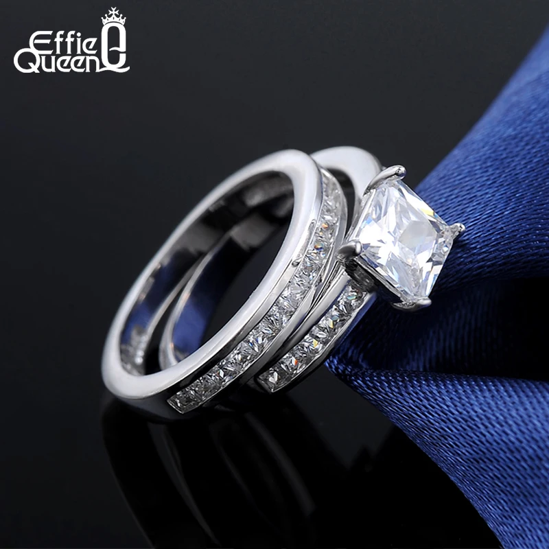 Effie Queen Новое модное женское кольцо с 0.8ct, цирконий женское обручальное кольцо комплект, 2 шт./компл, DR28