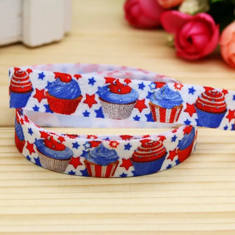 5/8 'Бесплатная доставка складной Эластичный FOE cupcake 4 июля Печатный головной убор ободок diy украшения оптом OEM P5452