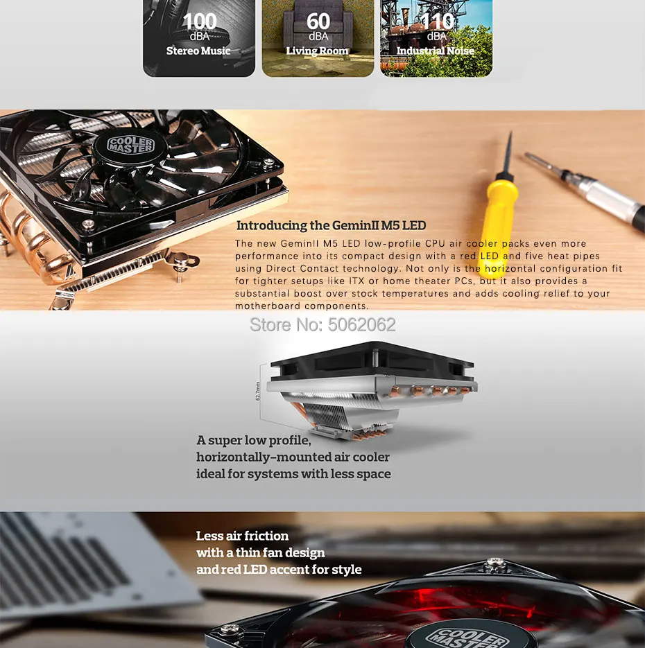 Cooler Master RR-T520-16PK кулер для процессора 5 heatpipe 12 см светодиодный тихий вентилятор для мини-чехол HTPC Intel AMD Настольный ПК Радиатор охлаждения процессора
