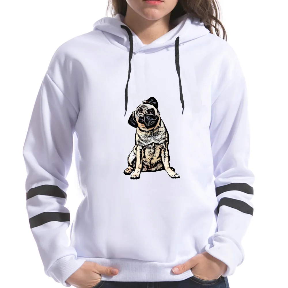 2018 Spring New Fashion Women Dogs Pugs Print Sweatshirts Hooded Long Sleeve Dog Pug Printting Female Hoodies | Женская одежда
