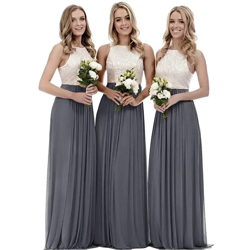 Charming Halter Neck Chiffon Bridesmaid Dress 2020 Sexy Sleeveless Lace Up Back Wedding Party Robe Demoiselle D'honneur | Свадьбы и