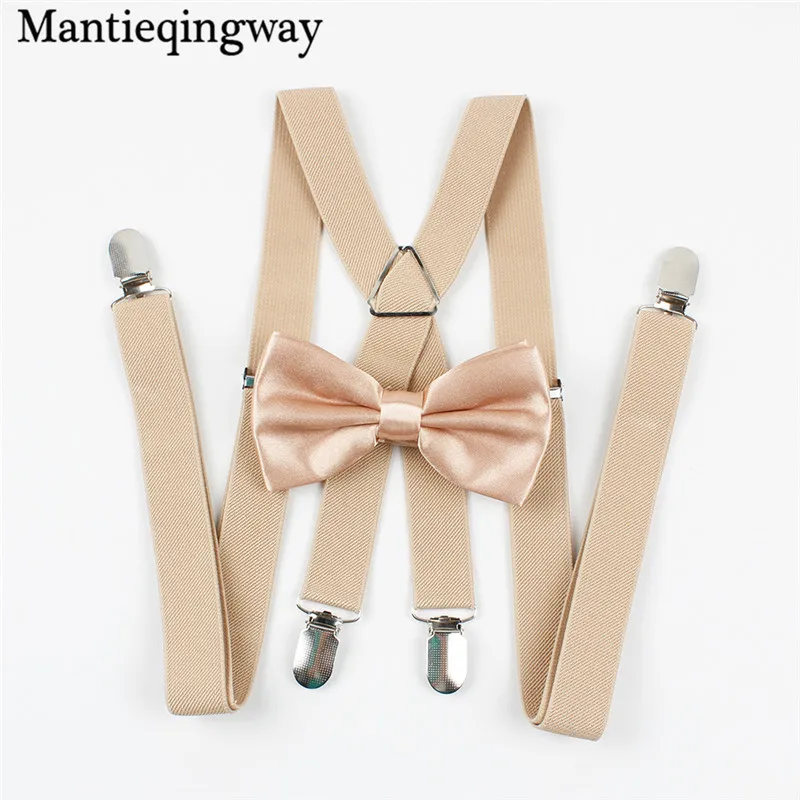 Light khaki Mantieqingway классический сплошной цвет подтяжки галстук бабочка набор конфетных цветов полиэстер Свадебный галстук-бабочка подтяжки для женщин и мужчин эластичный бандаж - Цвет: Light khaki