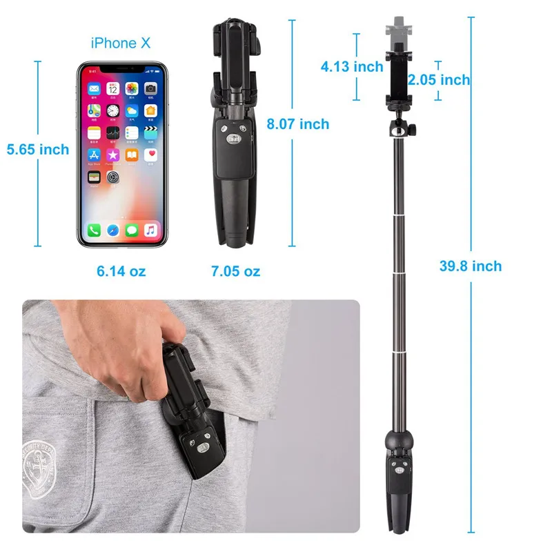 selfie stick tripod 40 inch wireless remote and tripod stand monopod for iphone x 88 plus xiaomi huawei bluetooth selfie stick free global shipping