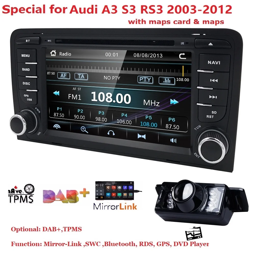 HIZPO 7 &quotсенсорный экран автомобильный CD DVD плеер стерео радио GPS Навигация Audi A3 S3 SWC