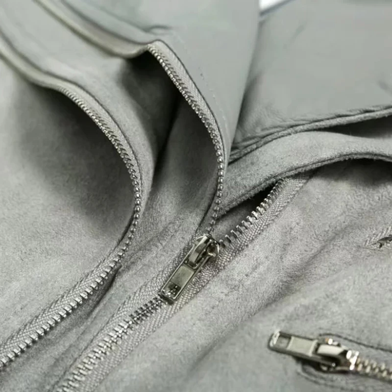 2017 из искусственной замши кожаная куртка пальто Для женщин короткие молнии