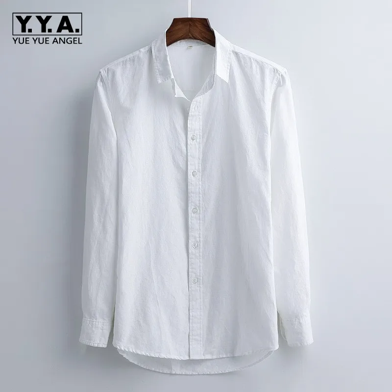 Классическая мужская формальная рубашка из дышащего хлопка и льна деловая