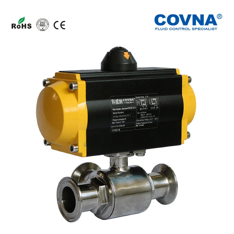 1-1/4 ''Санитарно три пути Пневматический шаровой клапан Tri зажим пружина