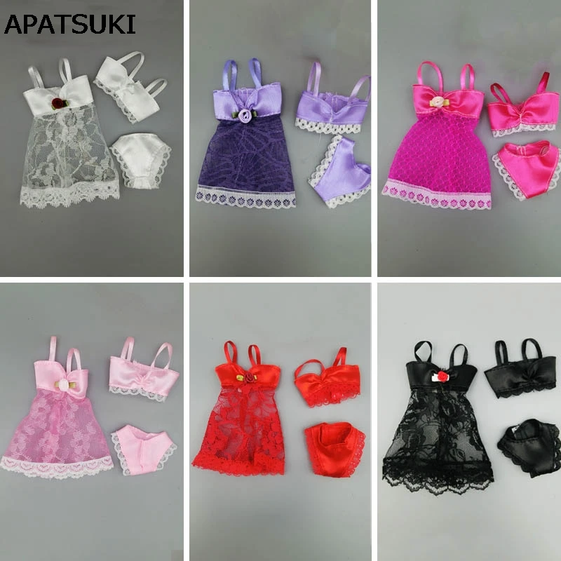 

6 компл./лот модное платье для куклы Барби одежда Пижама Ночное белье кружевное Ночное платье + бюстгальтер + нижнее белье, аксессуары для кук...