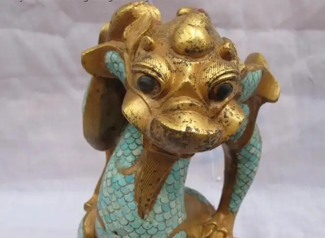 Китай Royal 100% Бронзовый 24 К Золото Мозаика бирюзовый Дракон зверь Foo Dog Лев ST | Дом и