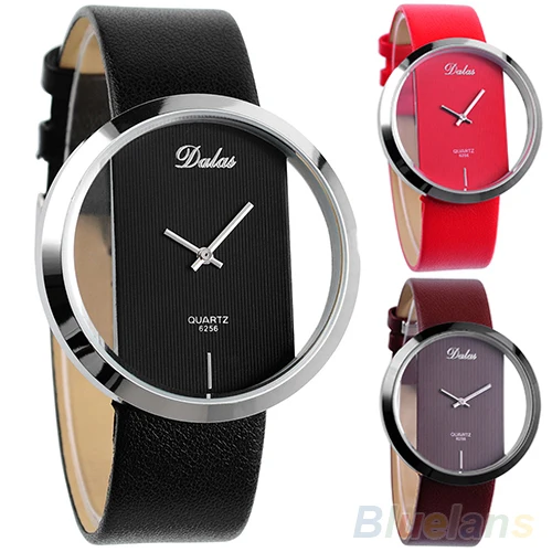 Lady Colorful Leather Transparent Dial U Pick Succinct Sport Watch Gift Wristwatch For Women Men Quartz Sale 00P4