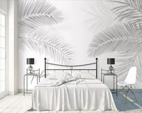 Настенные обои beibehang в скандинавском стиле, серые минималистичные 3D-обои с изображением растений, кокосовых листьев, пальм, гостиной, спальн...