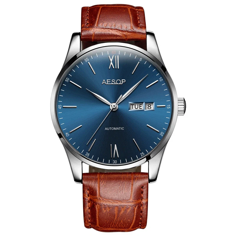 Мужские часы от топ бренда AESOP Роскошные тонкие черные с синим циферблатом