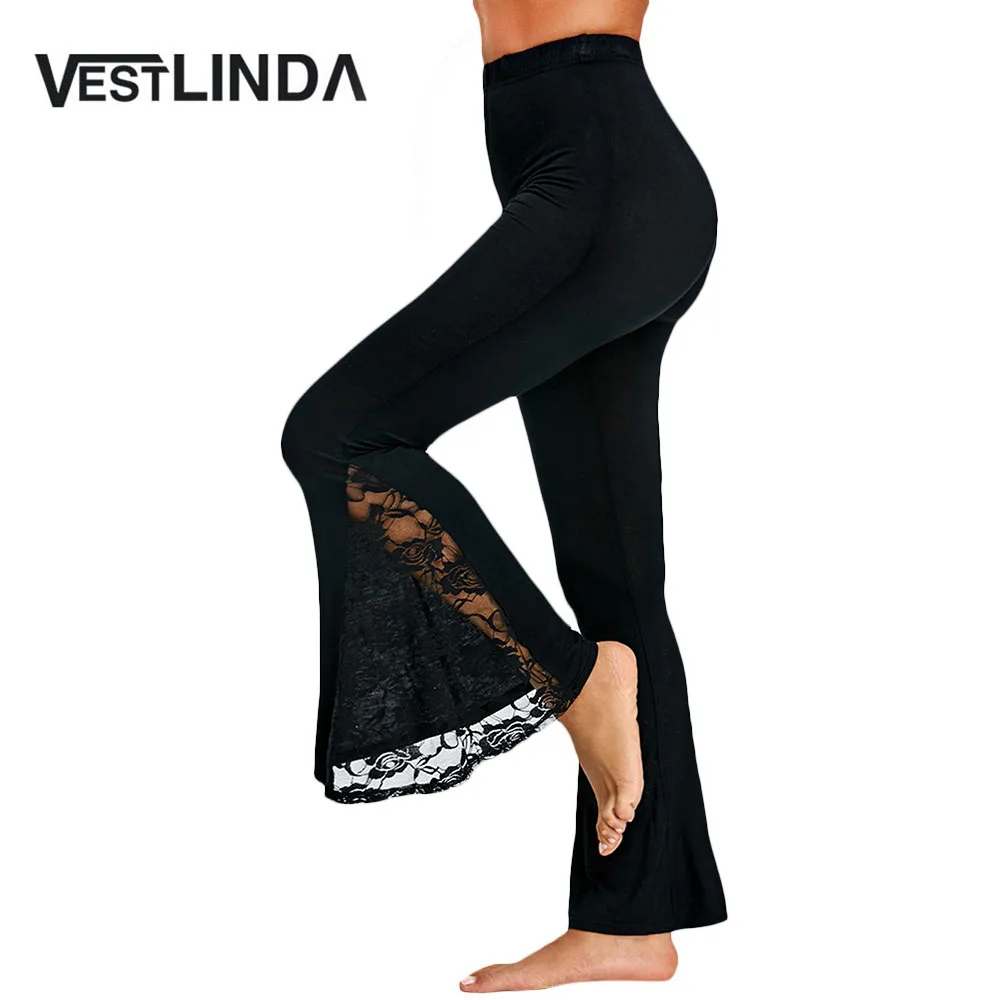 Женские кружевные расклешенные брюки VESTLINDA повседневные черные с высокой