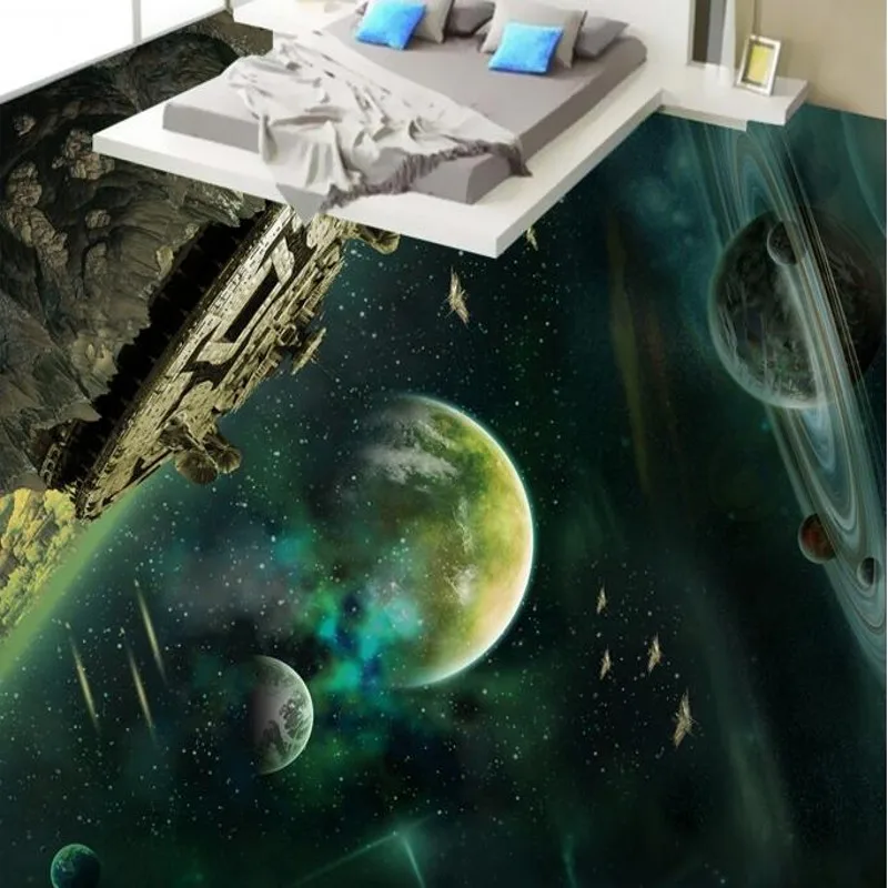 

beibehang custom flooring stickers cosmic space planet 3D waterproof slippery thick floor floor draw room bedroom decoration