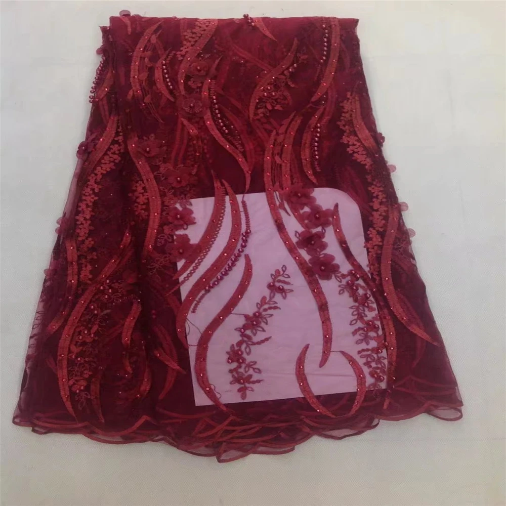 2017 3D цветок Ткань с бусинами высокое качество нигерийский Вышитые Тюль Кружево