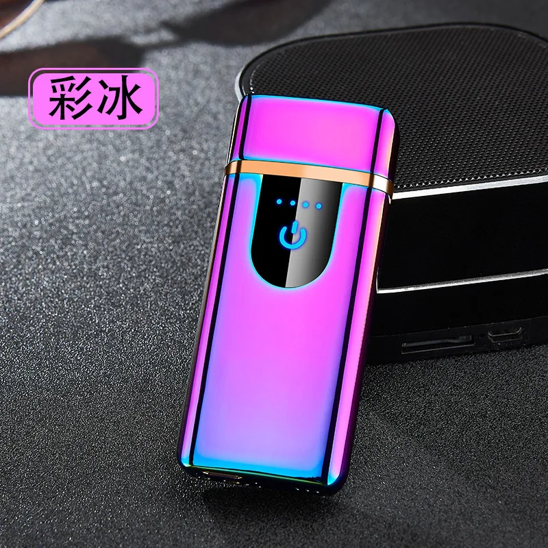 Multicolor Новейшая газовая и электрическая зажигалка с сенсорным экраном, перезаряжаемая USB Зажигалка, ветрозащитная металлическая газовая зажигалка с дисплеем питания - Цвет: Multicolor