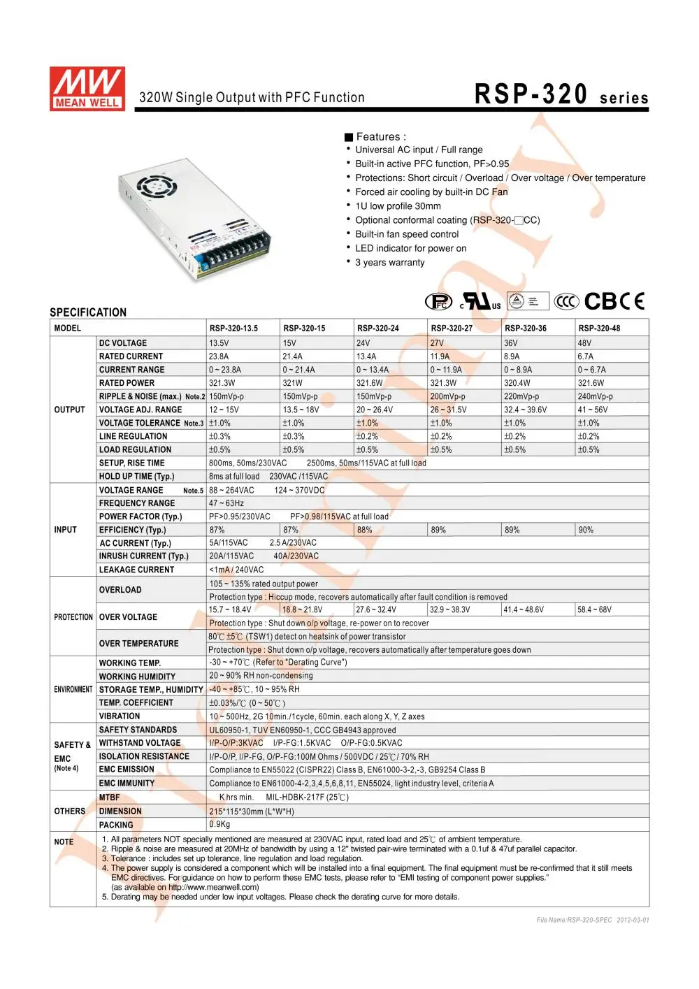Специальные предложения MEAN WELL RSP-320-12 12V 26,7a meanwell RSP-320 12V 320,4 W одиночный выход с PFC функцией питания