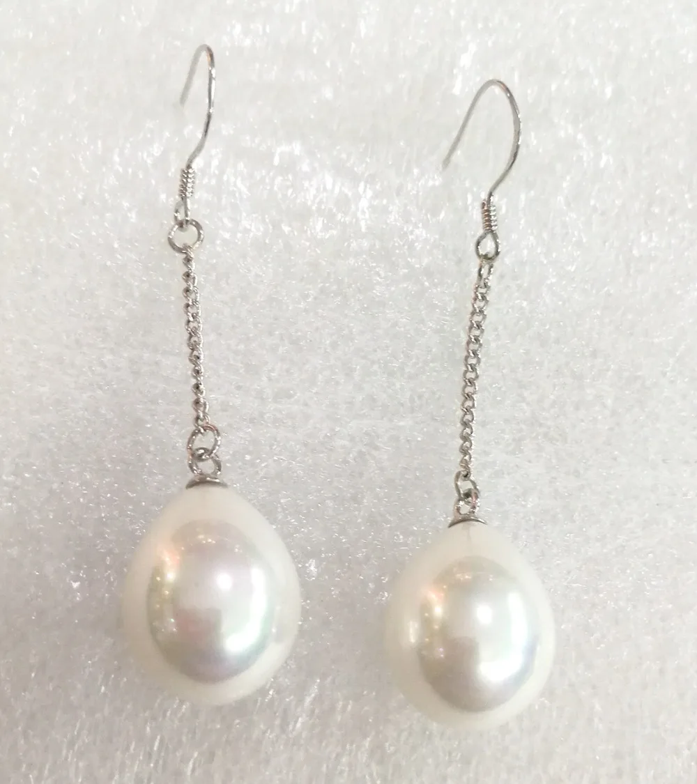 

Classic Natural South Sea Shell Pearl 12x16mm white Water Drop beads silver chain dangle hook Earring Jewelry Woman Gift