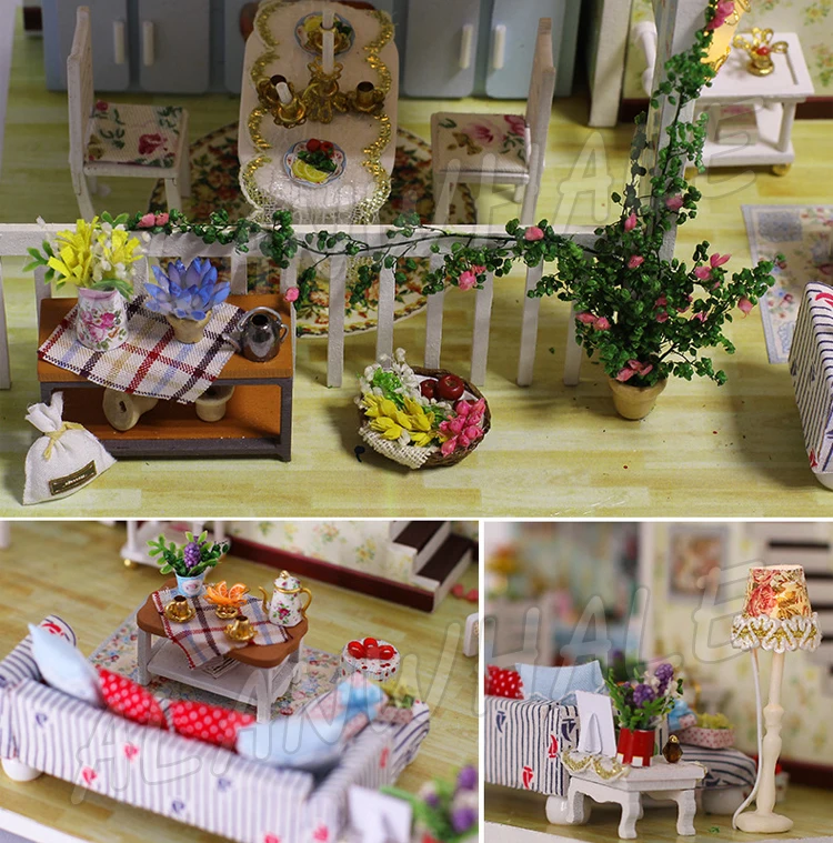 Миниатюрный Кукольный домик деревенский DIY деревянный кукольный с мебелью