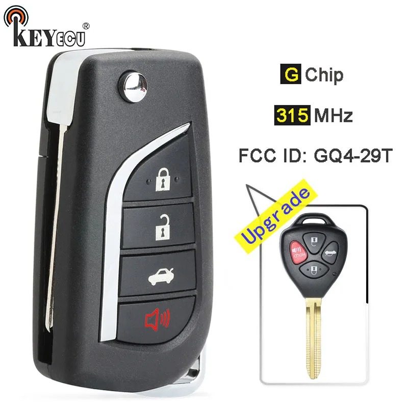 

KEYECU FCC ID: GQ4-29T 315MHz G Chip Modified Flip Folding 4 Button Remote Key Fob TOY43 for Toyota Corolla Venza