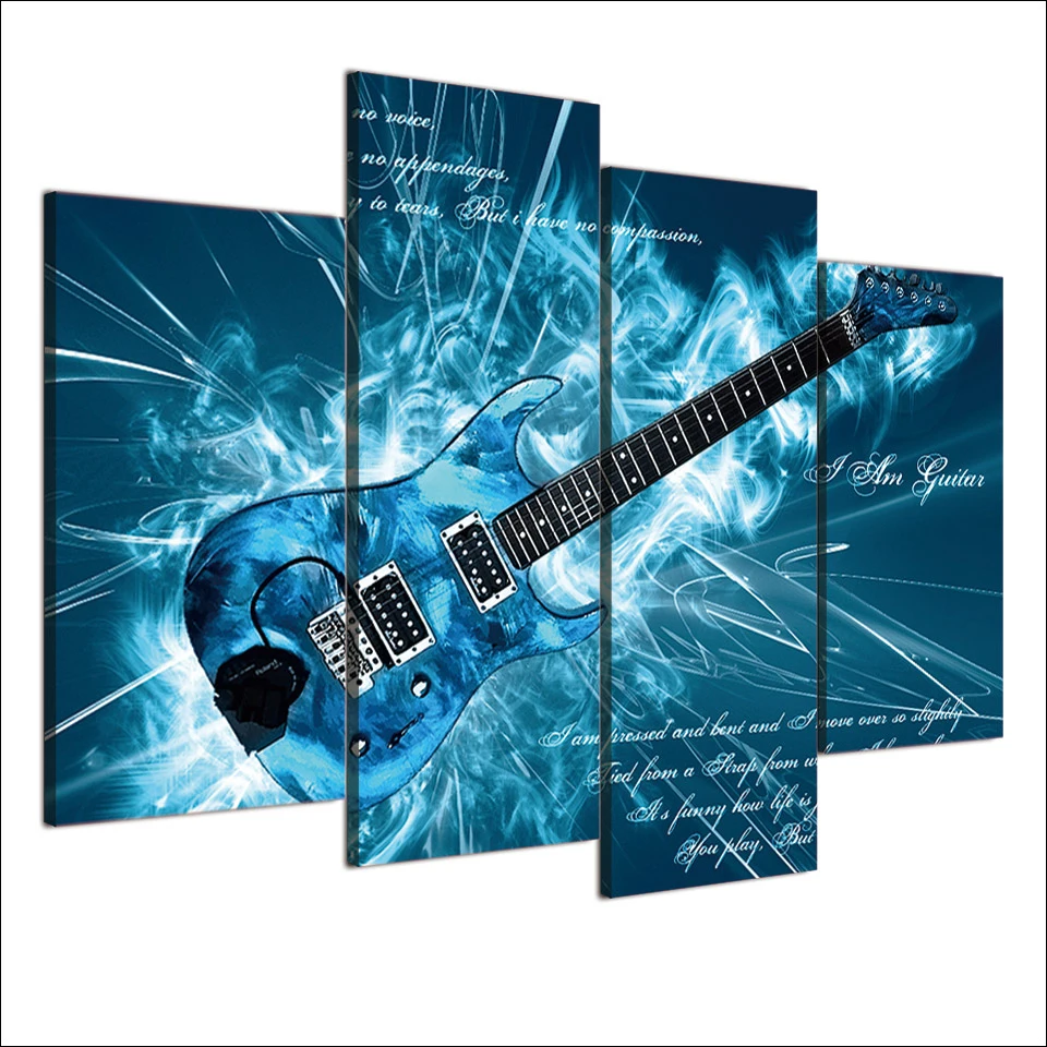 

HD Printed 4 Piece Canvas Art Cool Blue Abstract Guitar Painting Wall Pictures for Living Room Modern Free Shipping NY-7029A