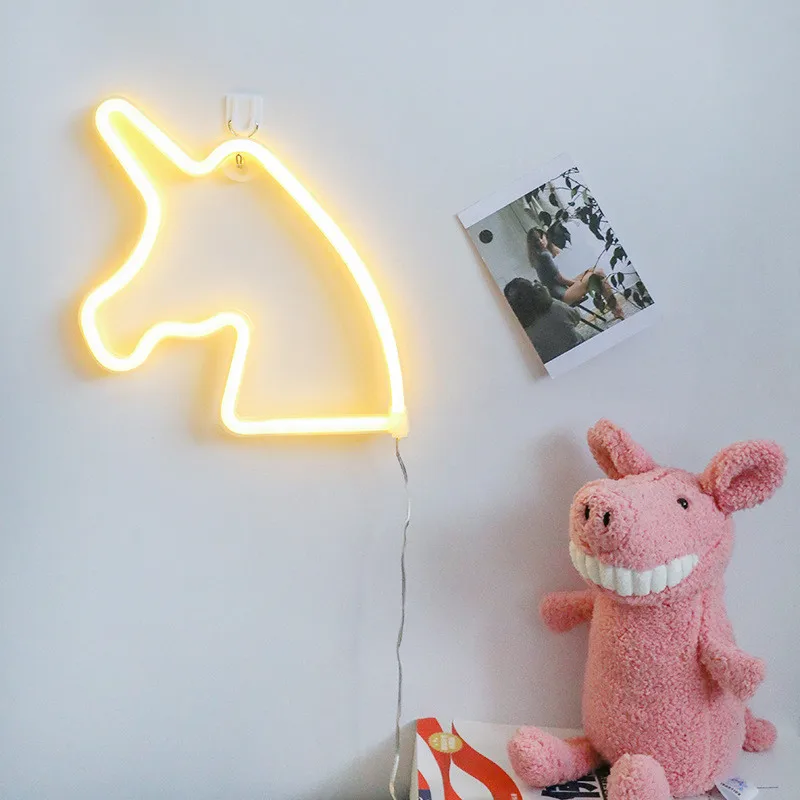 Неоновый светильник Единорог декоративный колокольчик с оленями светодиодный