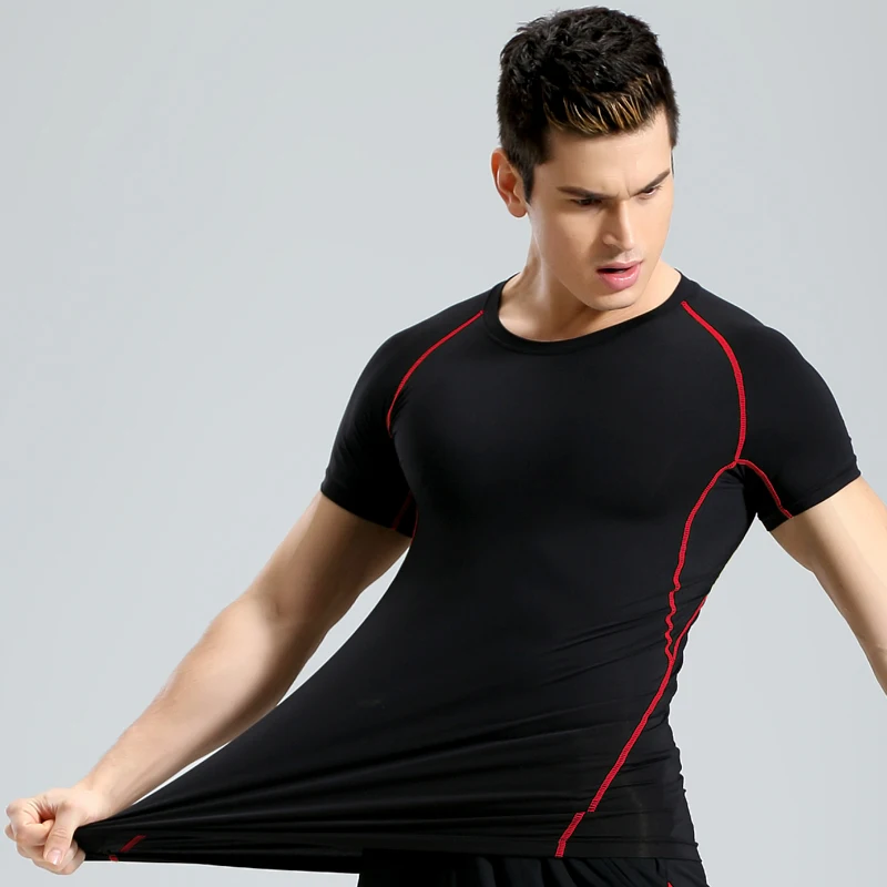 Фитнес рубашка с коротким рукавом Спортивная для мужчин быстросохнущая Мужская