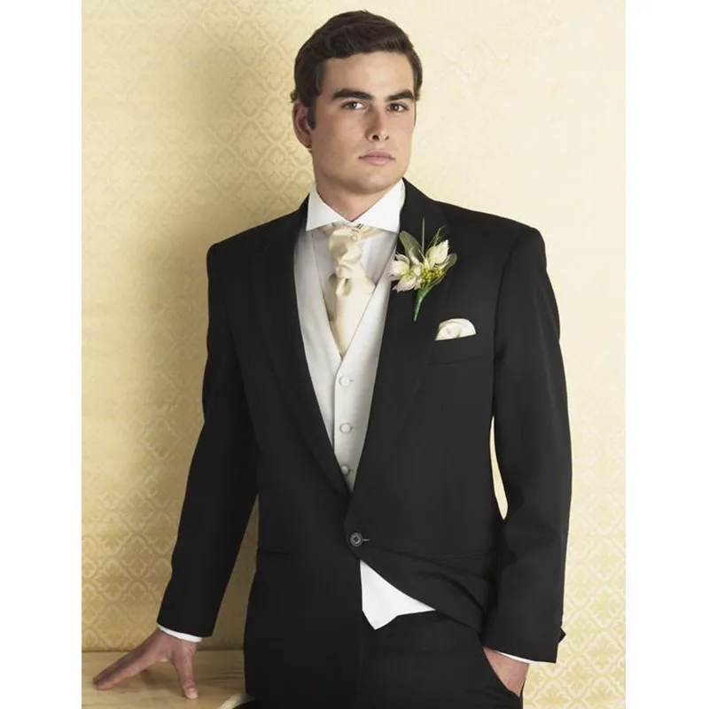 3 pieces wedding suits for men white vest men tuxedos 2017 notched lapel groom black men wedding suits (Jacket+Pants+Vest)