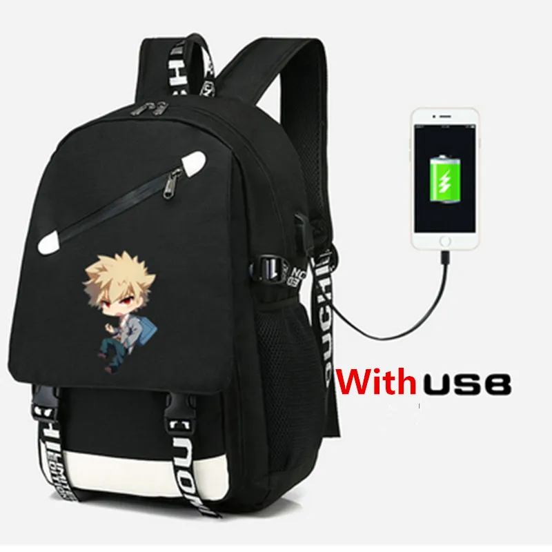 My Hero Academy аниме рюкзак с USB портом сумка через плечо дорожная школьная сумка USB мода подростков Повседневная сумка для ноутбука