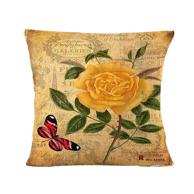 Новинка 2019 подушка в американском стиле с цветами птицами бабочками льняной