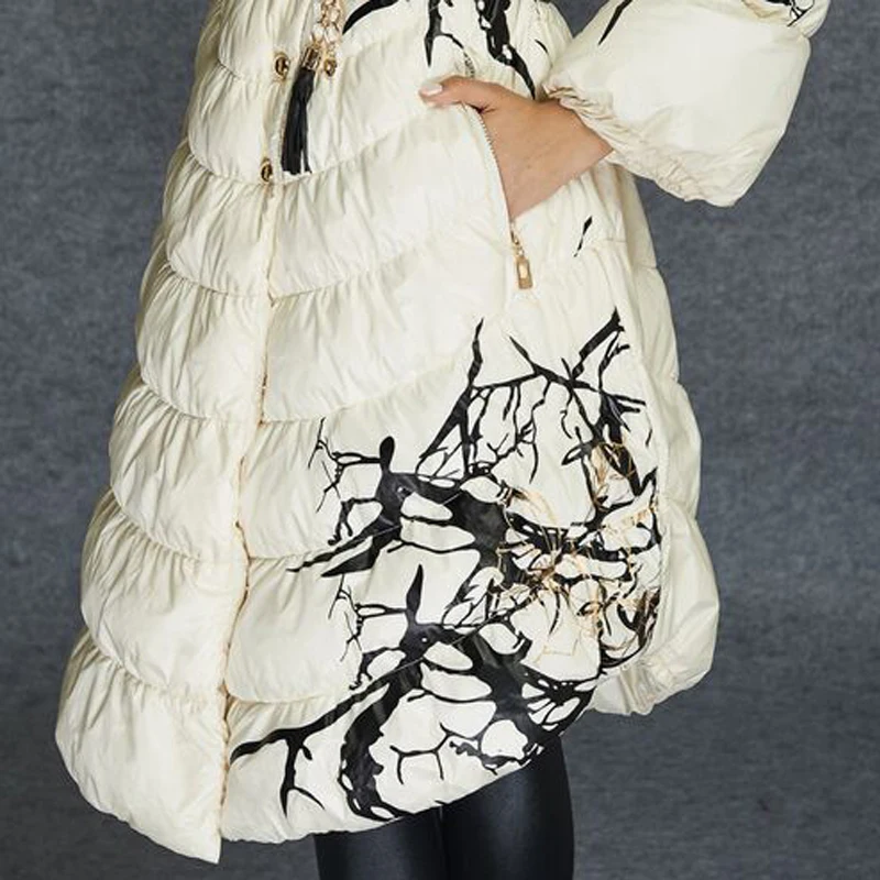 Женский пуховик на белом утином пуху асимметричная длинная парка для зимы 2018|jacket