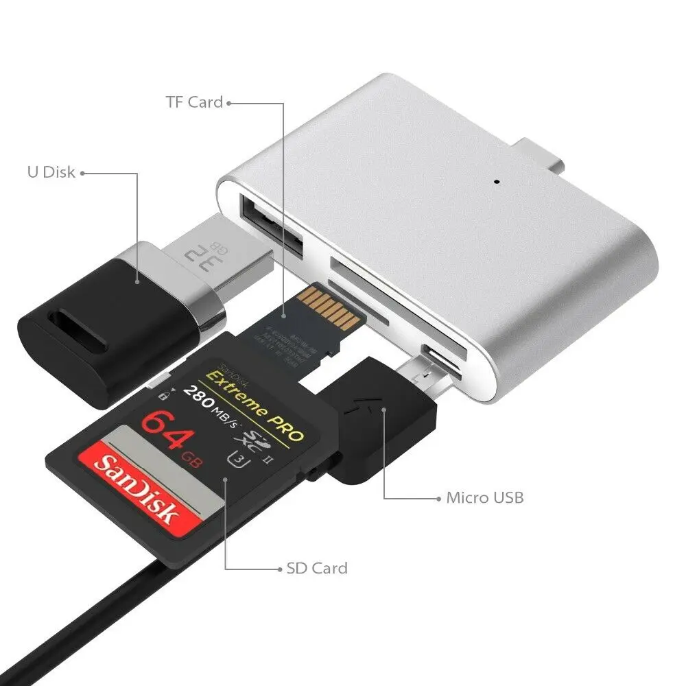 Тип C 4 в 1 USB к 2 0 концентратор SD/MicroSD OTG кардридер конвертер адаптер для MacBook Air samsung