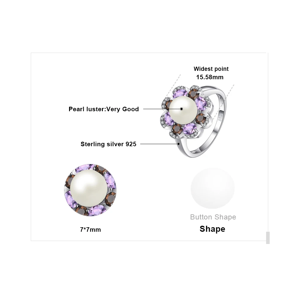 Ювелирный дворец 7 мм культивированный жемчуг 1ct натуральный дымчатый кварц