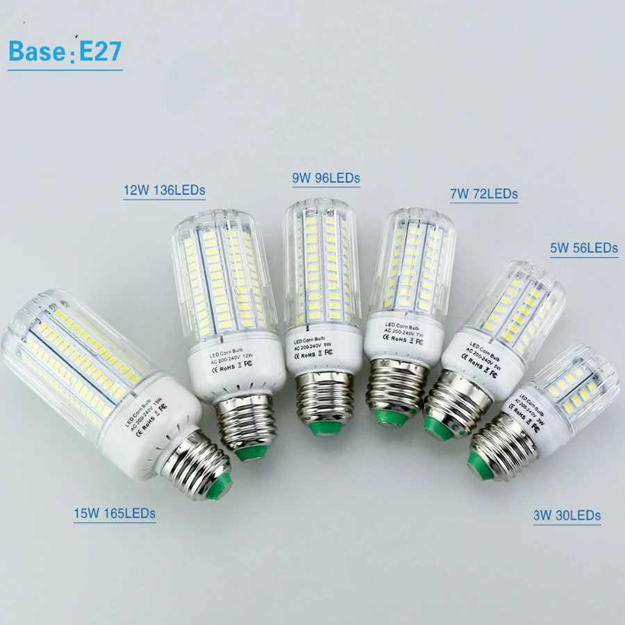 Светодиодный светильник E27 E14 3W 5W 7W 9W 12W 15W SMD 5736 кукурузная Лампа 220V люстра-прожектор 3000K 4500K 6500K энергосберегающий светодиодный светильник