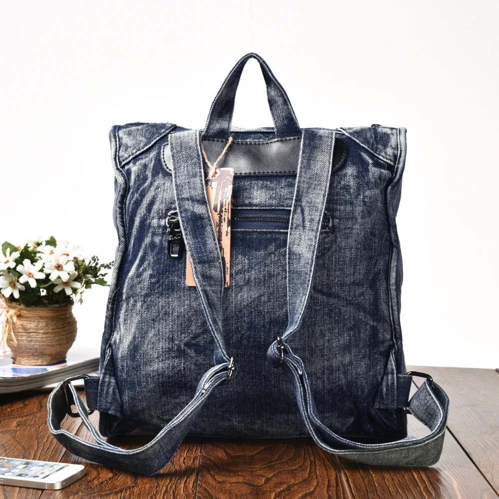 Винтаж Повседневное элегантный дизайн с заклепками небольшой Джинсовый Рюкзак Школьные ранцы Джинсы для