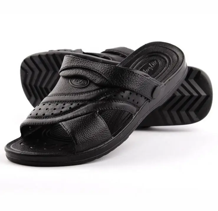 2017 лето мужской сандалии PU кожаные ботинки моды тапочки открытым носком обувь