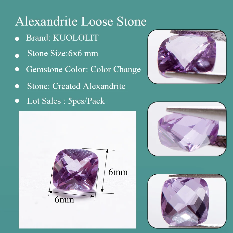 Куололит 5 шт./упак. Александритовый драгоценный камень оптом Квадратного цвета Изменение камня 925 ювелирных изделий самостоятельно.