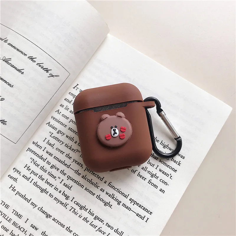 Brown bear Bluetooth чехол для наушников Аксессуары для airpods защитный чехол сумка анти-потеря ремешок для airpods 2 милый мультфильм DIY силикон - Цвет: Brown bear