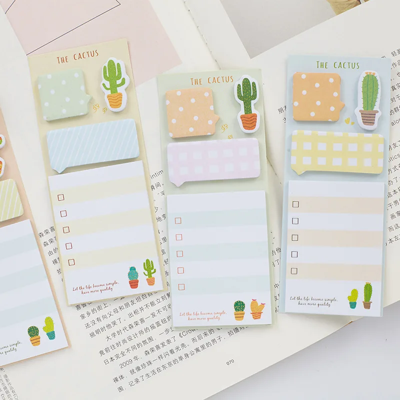 

1pc Cute Cactus Kawaii Memo Pad Sticky Notes Cute Office Supplies Bookmark Paper Scrapbooking Sticker