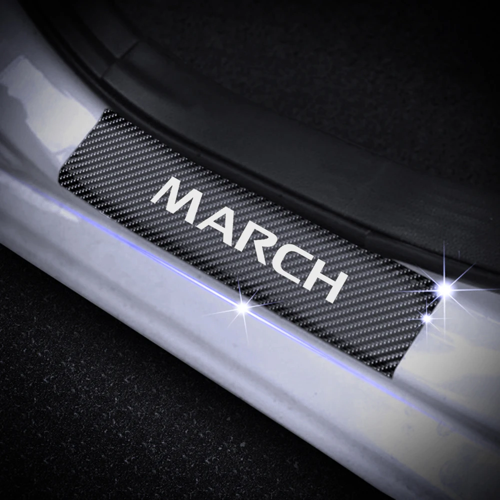 Car Styling For Nissan March Carbon Fiber Car Scuff Plate Side Door Sill Guard Car Sticker Auto Accessories Parts 4Pcs per set