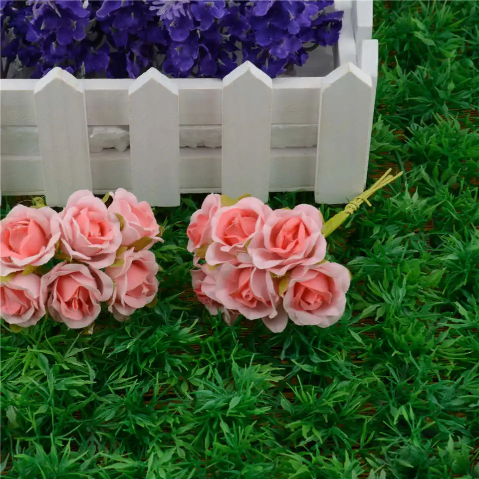 60 шт./лот 2 см Шелковая градиентная Мини роза искусственный цветок букет для
