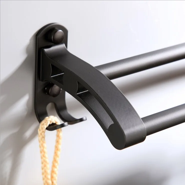 Черный алюминиевый держатель для полотенец настенный двойной аксессуары ванной