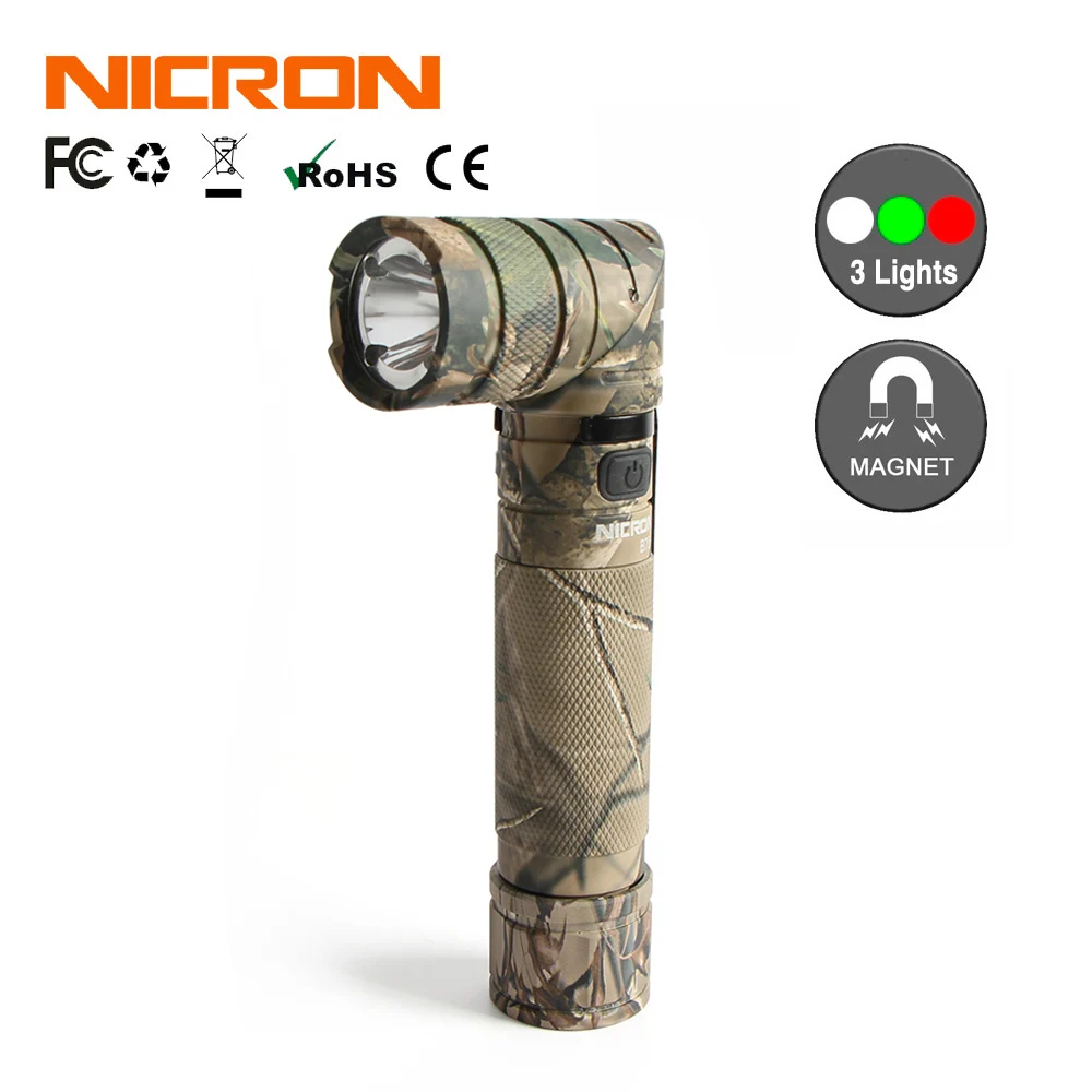 NICRON Camo Twist Flash светильник Открытый 3 цвета светильник Handfree с магнитом 18650 перезаряжаемый 950LM 90 градусов светодиодный фонарь B70 Plus