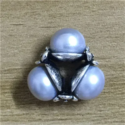 Серебристый Браслет с тройным жемчугом из 925 пробы, серебра, белого цвета с натуральным черным, серым, розовым, фиолетовым жемчугом, 3,0 мм - Цвет: Серебристый