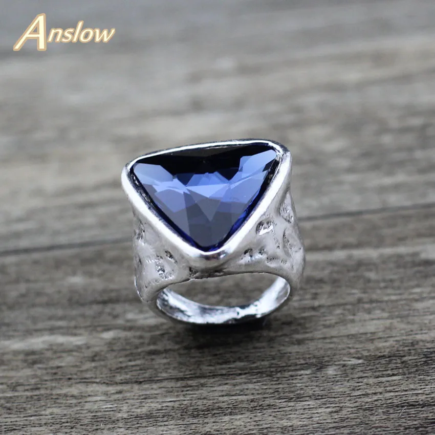 Anslow, модное ювелирное изделие, шарм, классический дизайн, любовь, пара, треугольник, кристалл, Женское кольцо для свадьбы, подарок на день Святого Валентина, LOW0025AR - Цвет основного камня: Antique Silver Blue