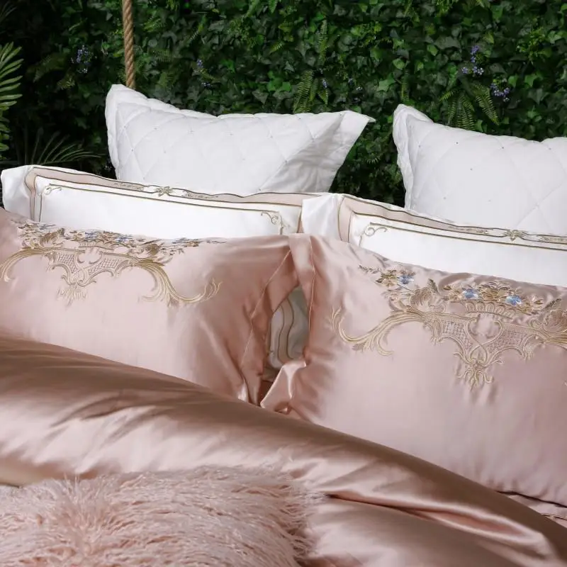 Фиолетовый Белый Вышивка Duvet Стёганое одеяло роскошные постельные принадлежности мягкие постельное бельё из египетского хлопка листов простыня набор King queen размер 4/7 шт